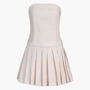 Commense Pinstripe Pleat Tube Short Dress (Pink)